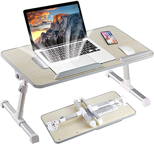 Laptop Stand for Bed, Portable Laptop Table with Foldable Legs Notebook Computer Desk for Laptop Reading and Writing Lap Tray for Eating in Bed Sofa Couch Floor (Wood, Medium)