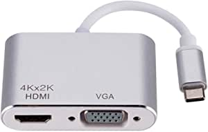USECL USB C to HDMI & VGA Adapter, USB Type C (Thunderbolt 3 Compatible) to HDMI 4K+VGA Converter Adapter, Compatible with MacBook Pro/Chromebook Pixel/Dell XPS 13/Yoga 910,iPad Pro 2018,MacBook Air .