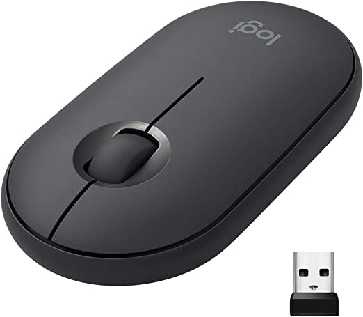 Logitech Pebble M350 Wireless Mouse with Bluetooth or USB - Silent, Slim Computer Mouse with Quiet Click for Laptop, Notebook, PC and Mac - Graphite