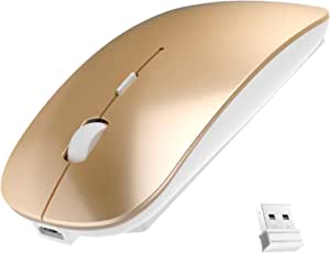 Wireless Mouse, Rechargeable Mouse for MacBook pro/MacBook air/Laptop/iMac/iPad/pc, Slim Silent Mouse 2.4G Portable Mobile Optical Office Mouse (Gold)