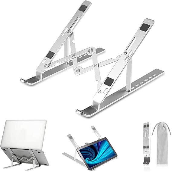 Adjustable Laptop Stand, Portable Aluminium Laptop Riser Laptop Holder for Desk, Foldable Ventilated Cooling Computer Support Stand for Apple MacBook Pro/Air, HP, Sony, Dell, More 10-15.6”