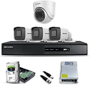 HIKVISION Turbo HD Premium CCTV Security Camera with Installation Combo Set Night Vision 2MP, Dome (Indoor) 1Pcs, Bullet (Outdoor) 3Pcs, 4 Channel DVR, 1TB HDD ,for Home & Offices (3BULLET1DOME)