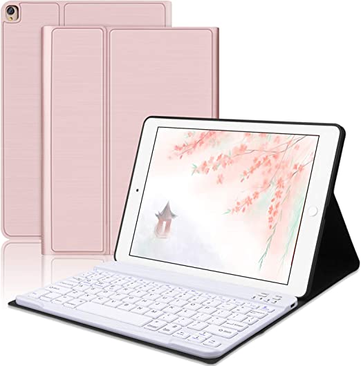 iPad Keyboard Case for 10.2“ iPad 8th Gen 2020/iPad 7th Generation 2019-iPad Air 3rd Gen 2019-iPad Pro 10.5“ 2017,Smart Protective Folio with Detachable Bluetooth Keyboard-Auto Sleep/Wake-Rose Gold