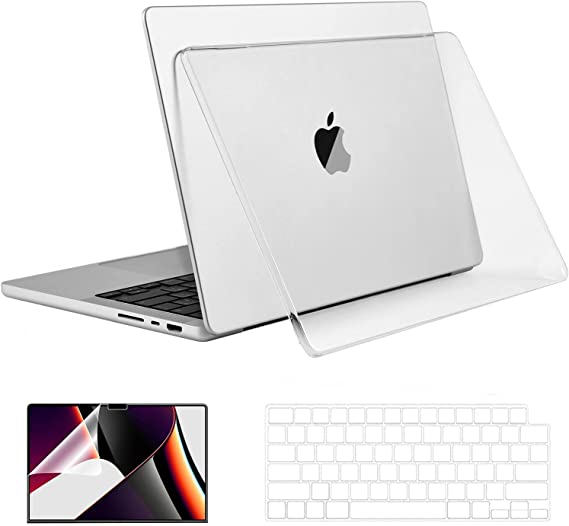 EooCoo Compatible for MacBook Pro 16 Inch Case Release 2021 Model A2485 Hard Case with Keyboard Cover, Screen Protector & Cleaning Cloth - Crystal Clear
