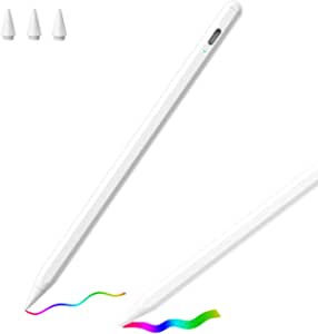 Stylus Pen for iPad, Stylus Pencil with Palm Rejection, Compatible with iPad Pro 11/ Pro 12.9 4/3rd, iPad 8/7/6th, Air 4/3rd, mini 5th with Type-C Charging Cable and Three Replaceable Caps, White