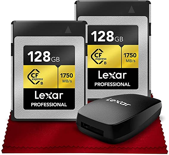 Lexar 128GB Professional CFexpress Type-B Memory Card x 2 and USB 3.1 Reader Perfect for Photographers, Documentarians