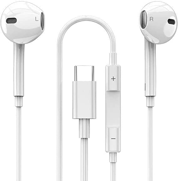 (Lighting headset In-ear Earphones Wired Stereo Sound Headphone Type C White)