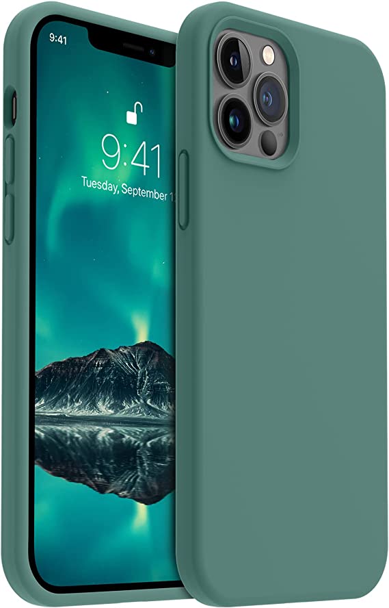 AOTESIER Silicone Case for iPhone 12 Pro Max, Slim Silicone Cover Anti-Scratch with Microfiber Lining Compatible with iPhone 12 Pro Max Case 6.7 inch (Pine Green)