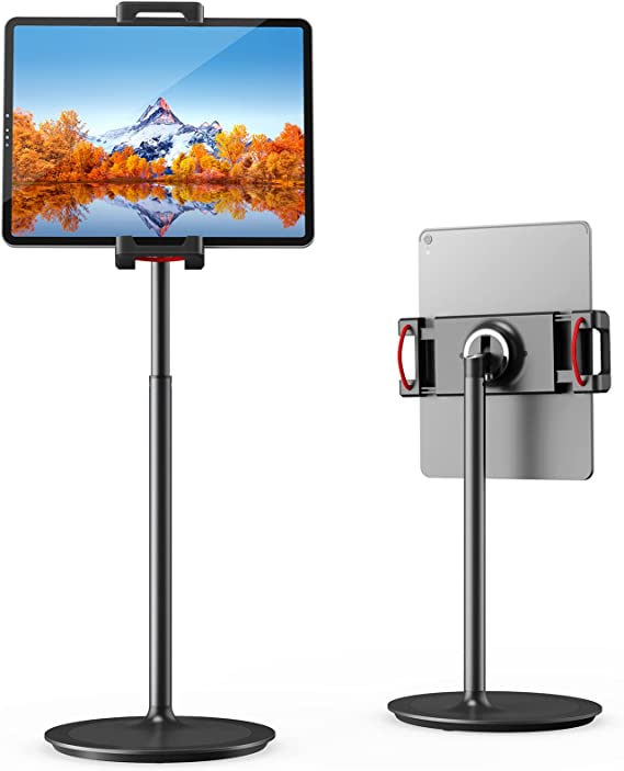 Tablet Ipad Stand Holder, SAIJI Adjustable Phone Stand, 360 Degree Rotating, Aluminum Alloy Cradle Desktop Holder Dock for 4.7"-12.9" Screen Phones, iPad, Nintendo Switch, Kindle, eBook Reader (Black)