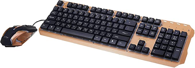 Aitnt X100 Backlight Gaming Keyboard And Mouse with Suspended Key Press And Double Shot Molding (Gold-Gray)