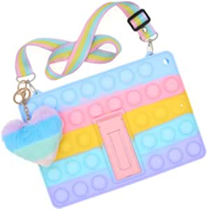 Cytec Pop Rainbow Push Bubble Silicone Case Compatible with iPad Pro 11 inch 2018/2020, Anti-Stress Shockproof Cute Case with Lanyard&Kickstand&Pendent