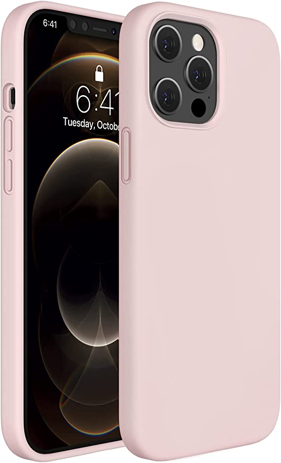 Miracase Compatible with iPhone 12 Pro Max Case 6.7 inch(2020 Release),Liquid Silicone Case Gel Rubber Full Body Protection Shockproof Drop Protection Case(Sand Pink)