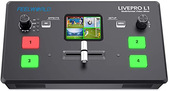 Feelworld LIVEPRO L1 V1 Multiformat Video Mixer Switcher 2 Inch LCD Display 4X HDMI Input USB3.0 Live Streaming/Camera Production/Live Broadcast (with USB Cable + Adapter)