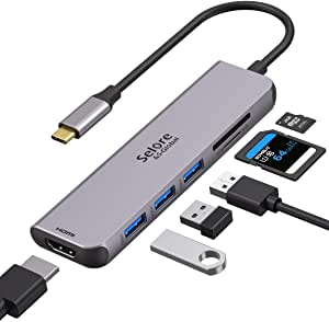 USB C to HDMI Adapter, 6 in 1 USB C Hub Laptop USB C Adapter Macbook HDMI Multiport Hub with 4K HDMI, 3 USB 3.0 Port, SD/TF Card Reader for MacBook Pro/Air 2020 2019 2018, Dell XPS 13 15, Chromebook