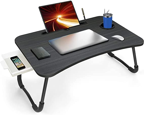 Laptop Desk for Bed,Fayquaze Foldable Laptop Bed Tray Table with Storage Drawer and Cup Holder,Lap Desk Laptop Desk Stand Laptop Table Serving Tray for Eating, Reading and Working on Bed Couch Sofa