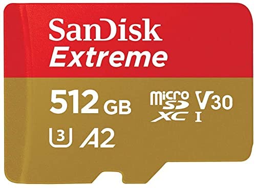 512GB Extreme microSDXC UHS-I Memory Card with Adapter - Up to 160MB/s, C10, U3, V30, 4K, A2, Micro SD - SDSQXA1-512G-GN6MA