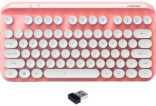 Forev FV-WI8 HighEnd 2.4G Wireless Mini Keyboard With USB Receiver | Round Keycaps | Silent Keys | For PC/Mac | Pink