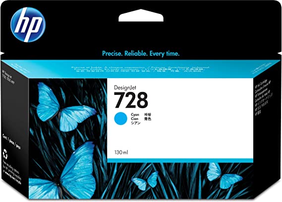 HP 728 F9J67A Cyan 130-ml Genuine Ink Cartridge with Original HP DesignJet Ink, for HP DesignJet T730 and T830 Large Format Plotter Printers and HP 729 DesignJet Printhead