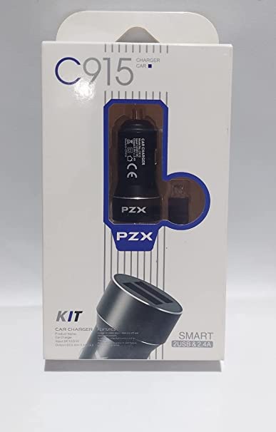 Metal Car Charger Pzx C915, 2 USB with 2.4A Micro Cable
