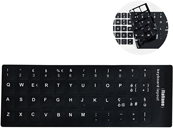 Keyboard Sticker with Italian Layout,Waterproof Keyboard Sticker,Stickers Keyboard Stickers,Black Background Computer Keyboard Stickers with White Writings,for Computer,Laptop