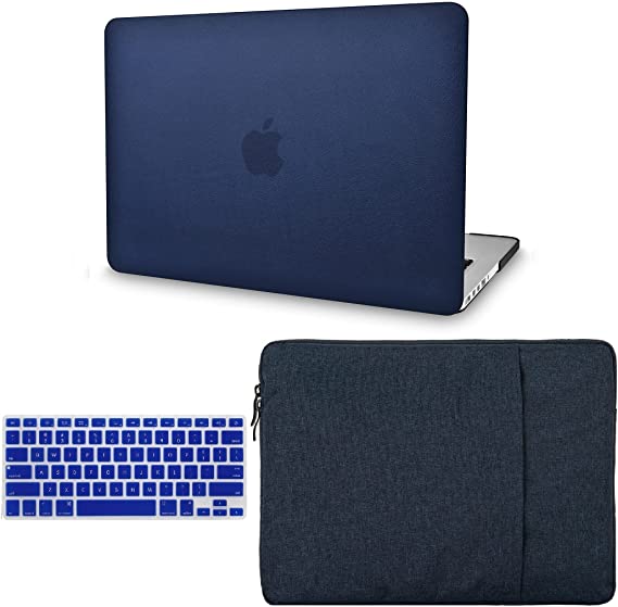 KECC Compatible with MacBook Pro 16 inch Case Cover 2021 Release M1 Pro/Max A2485 with Touch ID Plastic Hard Shell + Keyboard Cover + Sleeve (Dark Blue Leather)