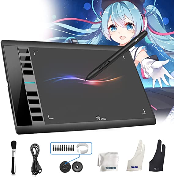 M708 UGEE Graphics Tablet 10 x 6 inch Large Active Area Drawing Tablet with 8 Hot Keys, 8192 Levels Pen, UGEE M708 Graphic Tablets for Paint, Digital Art Creation Sketch