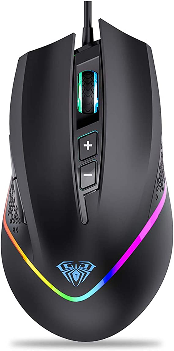 AULA F805 Gaming Mouse - Side Buttons Programmable - Optical Sensor 6,400 DPI - Rainbow RGB - PC Laptop, Desktop Computer Mice for Games & Work (Black)