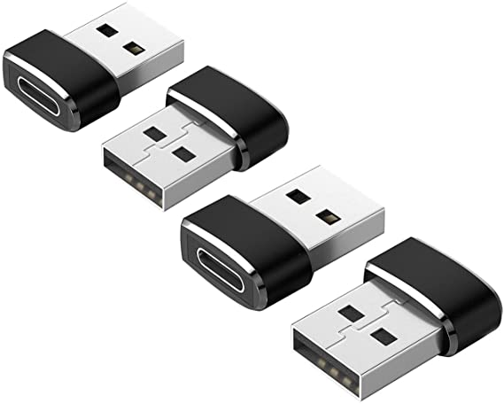 USB C Female to USB Male Adapter 4-Pack, Type C to USB A Converter Compatible with iPhone 11/12 Pro Max, Airpods iPad, Samsung Galaxy S20, Laptops, Power Banks, Chargers, Black