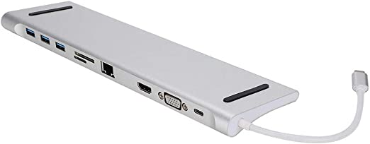 ASHATA USB C Hub Multiport Adapter 10-in-1 portable USB Type-C data hub with 4K HDMI output compatible for MacBook Pro 2017 / Pro 2016/2015/2016 for ChromeBook Pixel