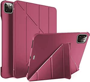 Smart Case Compatible with Ipad Pro 12.9 Inch (5th/4th/3rd Generation, 2021/2020/2018), Smart Case Flip Cover Leather with Pen Holder Case Soft TPU Back And Trifold Stand With Auto Sleep (Rose Red)