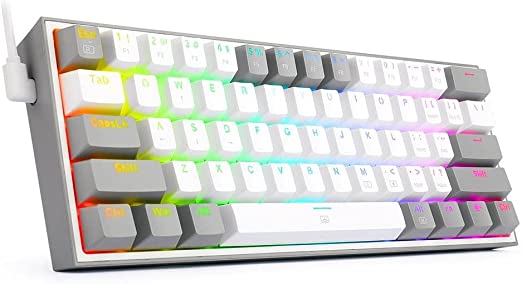 Redragon K617 Fizz 60% Wired RGB Gaming Keyboard, 61 Keys Compact Mechanical Keyboard, (Linear RED Switch), Pro Driver/Software Supported || White/Grey