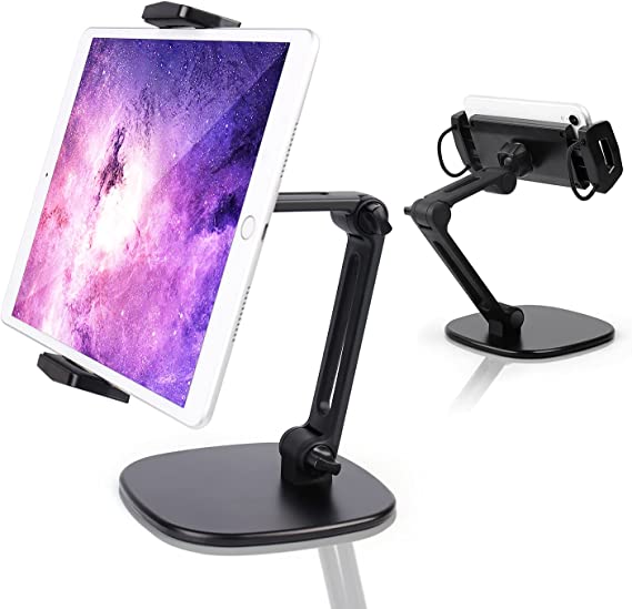 Luxtude iPad Stand Holder for Desk, Height Adjustable Tablet Stand Holder Dock,Foldable Phone Stand Holder with Metal Base for 4-11in New iPad Pro Air Mini，Fire，Samsung Tab， Switch，Kindle，iPhone etc