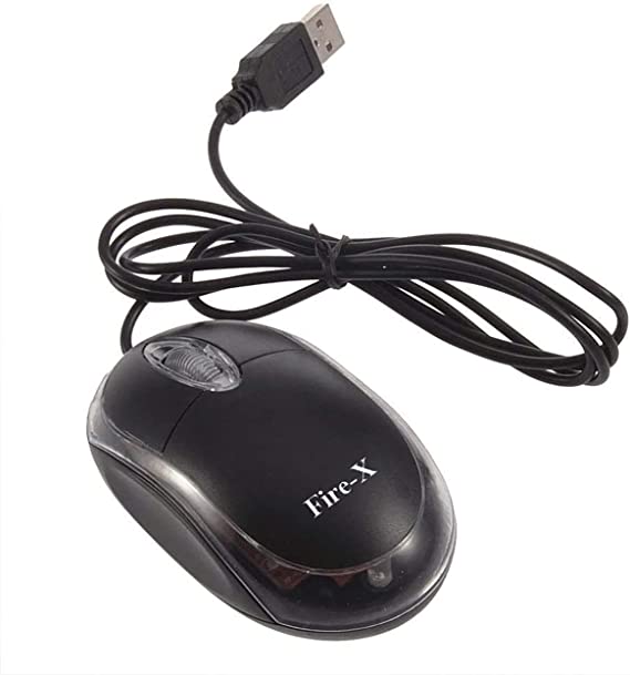 Fire.X FX-100 800 DPI 3D Led Optical Wireed USB Mouse For Laptop PC Windows - Black