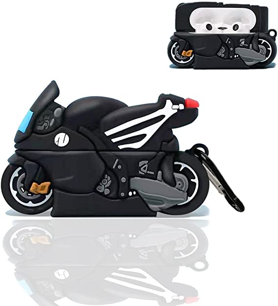 Huayou Cute Case Cover for 2021 Apple Airpods 3rd Generation with Keychain,Cool 3D Cartoon Fun Motorcycle Designed Shockproof Protective Soft Silicone Case for Women Men Girls Boys (Black Cycle)