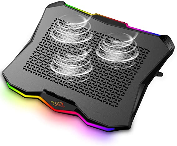 AICHESON Laptop Cooling Cooler Pad with RGB Lights for 15.6-17.3 Inch Computer Notebooks, Metal Panel, 3 Cooling Fans