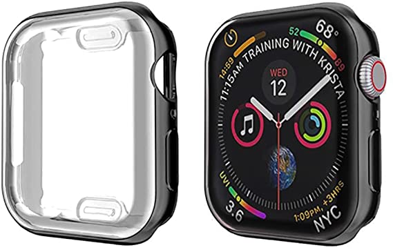 All-Around Anti-Scratch Bumper Shell Protective,Soft TPU Case Compatible with Apple Watch Series 7 41mm 45mm,Stylish Screen Protection Flexible Film Cover,Premium Smartwatch Cases,Black,41mm