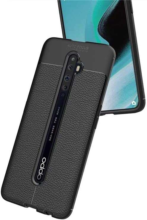 Compatible Case For Oppo Reno 2F, Carbon Fiber Litchi Leather Pattern Anti-Slip, Ultra Thin, Shock Absorption, Cover For Oppo Reno 2F - Black