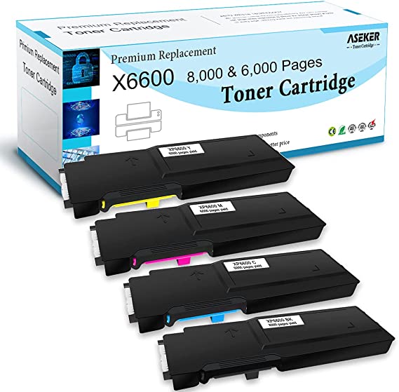 4 Colors Compatible Toner Cartridge for Xerox Phaser 6600 6600n 6600dn 6600ydn WorkCentre 6605 6605n 6605dn Printer High Yield 8000 & 6000 Pages 106R02228 106R02225 106R02226 106R02227 (BK/C/M/Y)