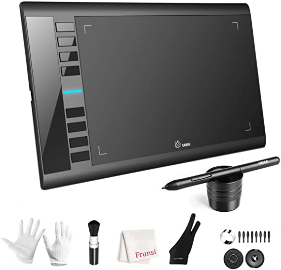 Graphics Drawing Tablet, UGEE M708 10 x 6 inch Large Drawing Tablet with 8 Hot Keys, Passive Stylus of 8192 Levels Pressure, UGEE M708 Graphics Tablet for Paint, Design, Art Creation Sketch