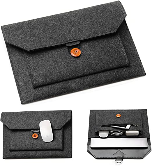 Acoki 15-15.6" Laptop Sleeve Felt Ultralight Notebook Tablet IPAD Case Multi-pocket Pouch Bag Briefcases for Apple Macbook/Asus/Acer/Dell/HP/Lenovo - Dark Grey