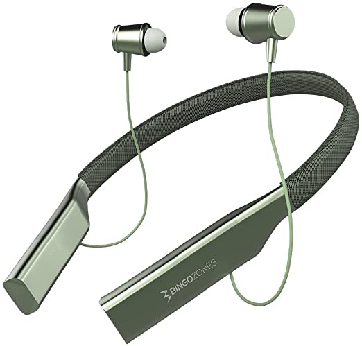 Bluetooth N3 Neckband Headphones USB-C Fast Charging,Foldable & Lightweight Build with 60 Hours Playtime Bingozones Green