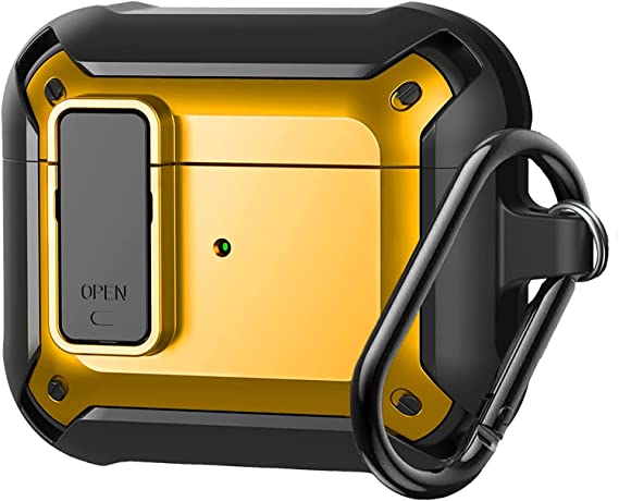 Airpod 3rd Generation Case 2021 Secure Lock Clip Case Apple AirPod 3 Case Cover Military Armor Series Full-Body Rugged Hard Shell for Men Women (Black &Yellow)