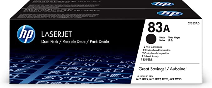 HP 83A HP (Hewlett Packard) 83A 2-pack Black Original LaserJet Toner Cartridges