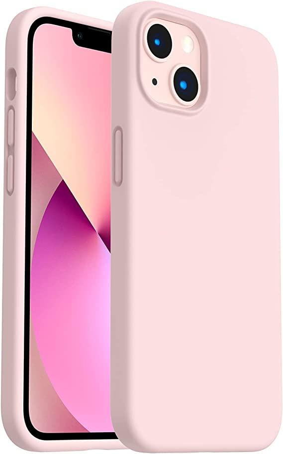 ORNARTO Shockproof Liquid Silicone Designed for iPhone 13 Case Gel Rubber Full Body Protection Anti-Shock Cover Case Drop Protection 6.1inch-Chalk Pink