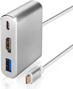 Microware USB-C Digital AV Multiport Adapter, USB 3.1 Type-C to HDMI Adapter, USB 3.0 HUB with 1 Charging Port, for The New MacBook, Chromebook Pixel with Aluminium Case