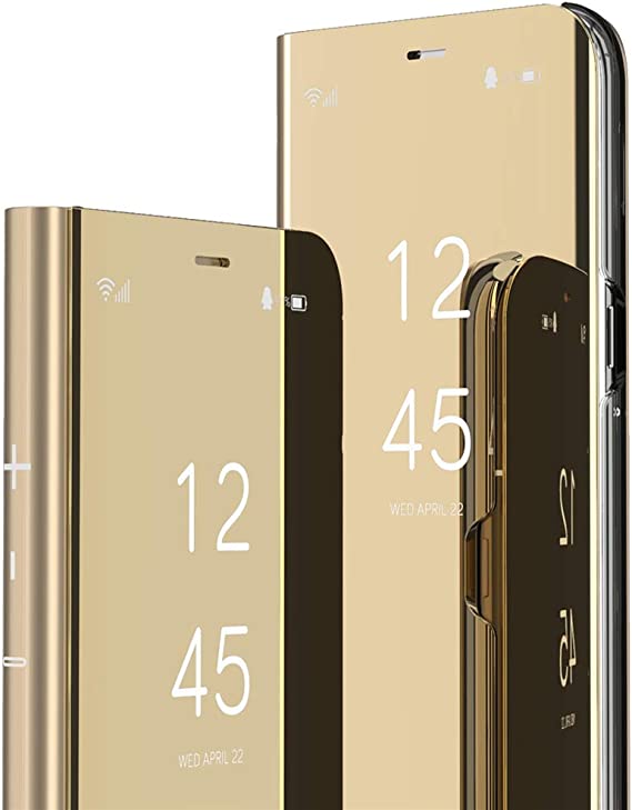 IMIRST Case for Galaxy A53 5G Case Mirror Design Clear View Plating Flip Case with Kickstand Shockproof Full Body Protective Cover for Samsung Galaxy A53 5G PU Mirror:Golden QH