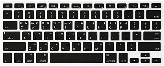 ProElife Korean Keyboard Cover Ultra Thin Silicone Keyboard Skin Protector for MacBook Air 13'' (A1369/A1466)/MacBook Pro with Retina Display/CD-ROM 13" 15'' (2015 or Older Version) (Black)