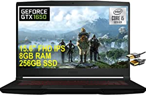 MSI 2021 Flagship GF63 Thin Gaming 15 Laptop 15.6" FHD IPS Display 10th Gen Intel Quad-Core i5-10300H (Beats i7-8750H) 8GB RAM 256GB SSD GeForce GTX 1650 4GB Backlit WiFi6 Win10 + HDMI Cable