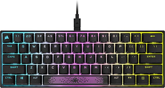 Corsair K65 RGB MINI 60% Mechanical Gaming Keyboard | Cherry MX Speed Silver Switches | Detachable USB Type-C Cable | PBT Double-Shot Keycaps | 100% Anti-Ghosting