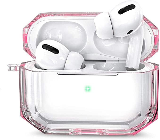 AMERTEER Protective Case for Airpods Pro, 360° Full Protective Dustproof TPU Clear Cute Case Cover Crystal Clear Cover Anti-Scratch Protective case Compatible with AirPods 3 (Pink)